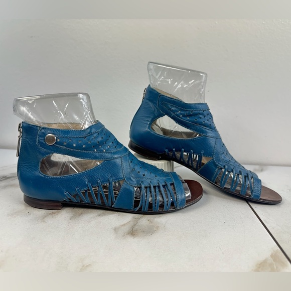 Boutique 9 Anthropologie Btphiona Blue Perforated Leather Gladiator Sandals, 8 - Picture 1 of 9